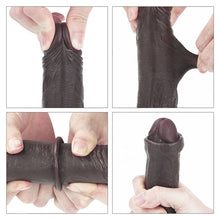 Load image into Gallery viewer, Sliding Skin 7" Dual Layer Dong W/balls Brown