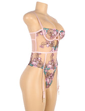 Load image into Gallery viewer, Floral Open Crotch Pink Teddy (12-14) Xl