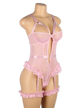 Load image into Gallery viewer, Pink Slim Lace Garter Leg Ring Teddy(16-18) 3xl