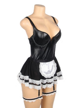 Load image into Gallery viewer, Black Pu Leather Mesh Maid Costume(10-12) L