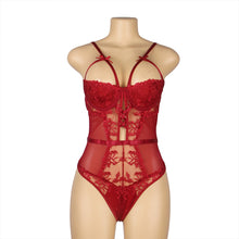 Load image into Gallery viewer, Wine Red Floral Mesh Bodysuit (16-18) 3xl W/underwire