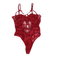 Load image into Gallery viewer, Wine Red Floral Mesh Bodysuit (16-18) 3xl W/underwire
