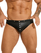 Load image into Gallery viewer, Black Pu Leather Rivet Men Brief(2xl)