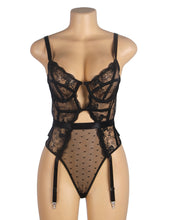 Load image into Gallery viewer, Black Lace Hollow Suspender Bodysuit(12-14) Xl