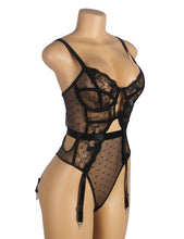 Load image into Gallery viewer, Black Lace Hollow Suspender Bodysuit(12-14) Xl