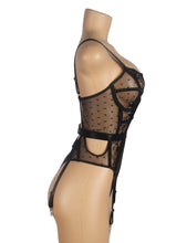 Load image into Gallery viewer, Black Lace Hollow Suspender Bodysuit(12-14) Xl