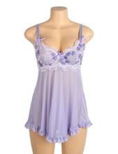 Load image into Gallery viewer, Purple Embroidered Underwire Babydoll (10-12) L