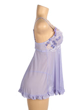Load image into Gallery viewer, Purple Embroidered Underwire Babydoll (10-12) L