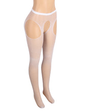 Load image into Gallery viewer, White Rhinestone Crotchless Fishnet Pantyhose (10-16) L-2xl