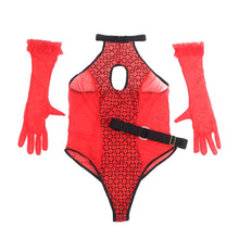 Load image into Gallery viewer, Flocked Halter Bodysuit Red (10-12) L