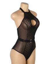 Load image into Gallery viewer, Flocked Halter Bodysuit Black (8-10) M
