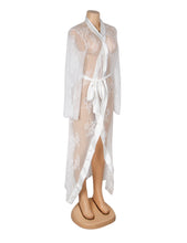 Load image into Gallery viewer, Long Robe Floral Lace Mesh White (14-16) 2xl