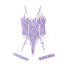 Load image into Gallery viewer, Lace Bodysuit Purple Suspender Bows (16-18) 3xl