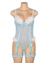 Load image into Gallery viewer, Lace Bodysuit Cyan Suspender Bows (16-18) 3xl