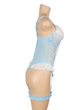 Load image into Gallery viewer, Lace Bodysuit Cyan Suspender Bows (14-16) 2xl