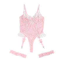 Load image into Gallery viewer, Lace Bodysuit Pink Suspender Bows (14-16) 2xl