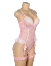 Load image into Gallery viewer, Lace Bodysuit Pink Suspender Bows (16-18) 3xl