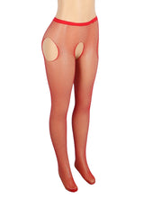 Load image into Gallery viewer, Red Rhinestone Crotchless Fishnet Pantyhose (6-10) Xs-m