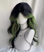 Load image into Gallery viewer, Wig Black Ombre Green Layered Long Wavy 26"+