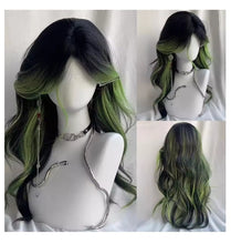 Load image into Gallery viewer, Wig Black Ombre Green Layered Long Wavy 26"+