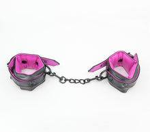 Load image into Gallery viewer, Black Padded Wrist Cuffs With Hot Pink Lining