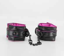 Load image into Gallery viewer, Black Padded Wrist Cuffs With Hot Pink Lining