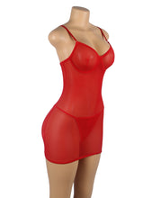 Load image into Gallery viewer, Mesh Lace-up Chemise Red (6-10)s/m