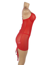 Load image into Gallery viewer, Mesh Lace-up Chemise Red (6-10)s/m