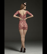 Load image into Gallery viewer, Short Sleeved Lace Body Stocking Dress Pink
