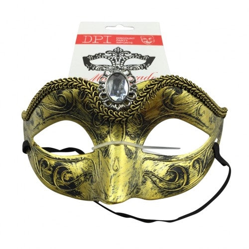 Gold Masquerade Mask W/ Clear Gem
