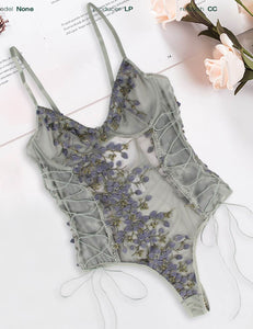 Grey Exquisite Embroidery Bodysuit (12-14) Xl