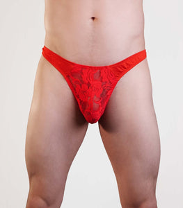 Mens Red Lace Pouch G-string L/xl