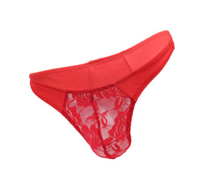 Mens Red Lace Pouch G-string L/xl
