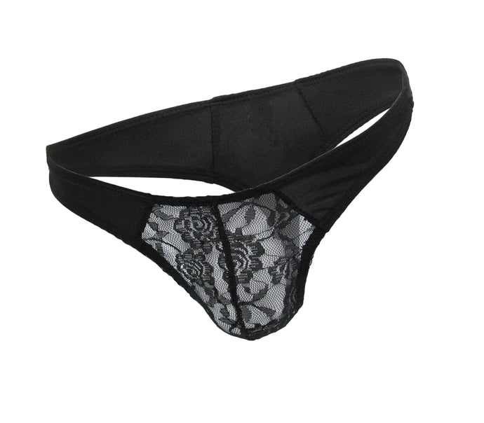 Mens Black Lace Pouch G-string S/m