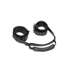Load image into Gallery viewer, Ouch! Black &amp; White Bonded Leather Hand Cuffs With Handle
