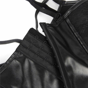 Black Boned Lace Leather Corset (16)3xl