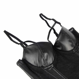 Black Boned Lace Leather Corset (16)3xl
