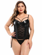 Load image into Gallery viewer, Black Boned Lace Leather Corset (16)3xl
