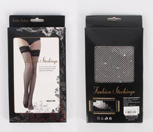 Load image into Gallery viewer, Black Fishnet Diamonte Stay-up Stockings
