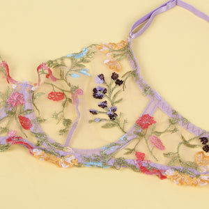 Floral Purple Embroidery Garter Set (12-14) Xl