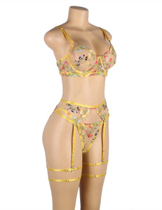 Floral Yellow Embroidery Garter Set (12-14) Xl