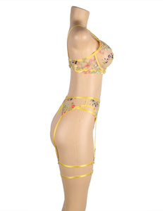 Floral Yellow Embroidery Garter Set (8-10) M