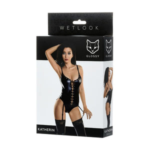 Glossy Wetlook Lace Up Bodysuit Katherin L