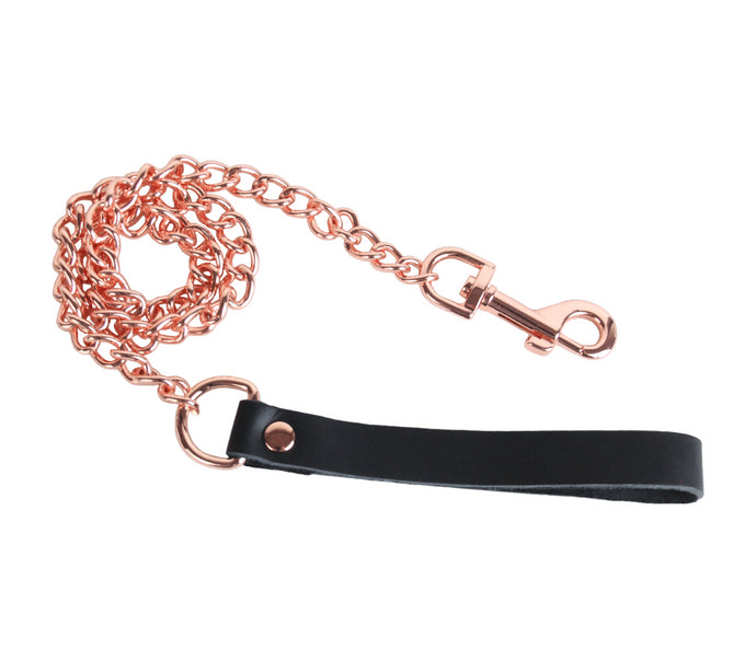 Chain Lead With Leather Handle - Rose Gold