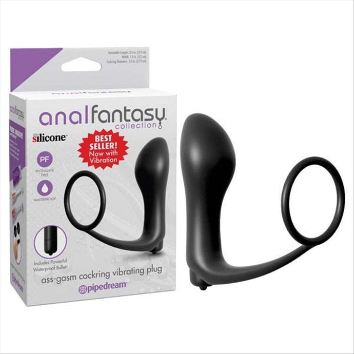 Afc Ass-gasm Cockring Plug Black Vibrating