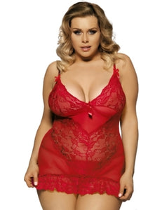 V Neck Lace Chemise Red (16-18) 3xl