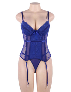 Deluxe Satin & Lace Corset Blue (10-12) L