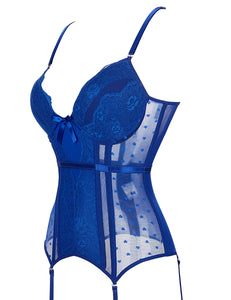 Deluxe Satin & Lace Corset Blue (10-12) L