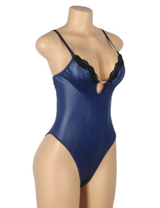 Blue Faux Leather Bodysuit (12-14) Xl