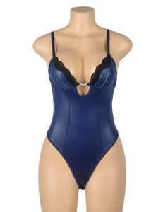 Blue Faux Leather Bodysuit (12-14) Xl